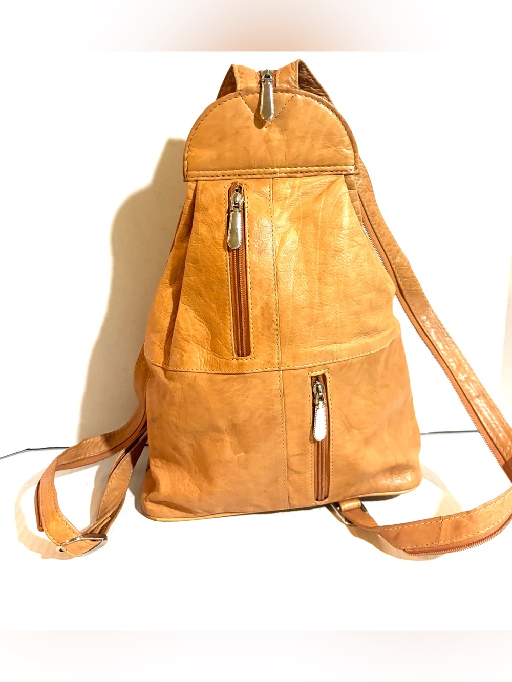Tan vintage Leather Sling Backpack - Casual Everyday Men Bag